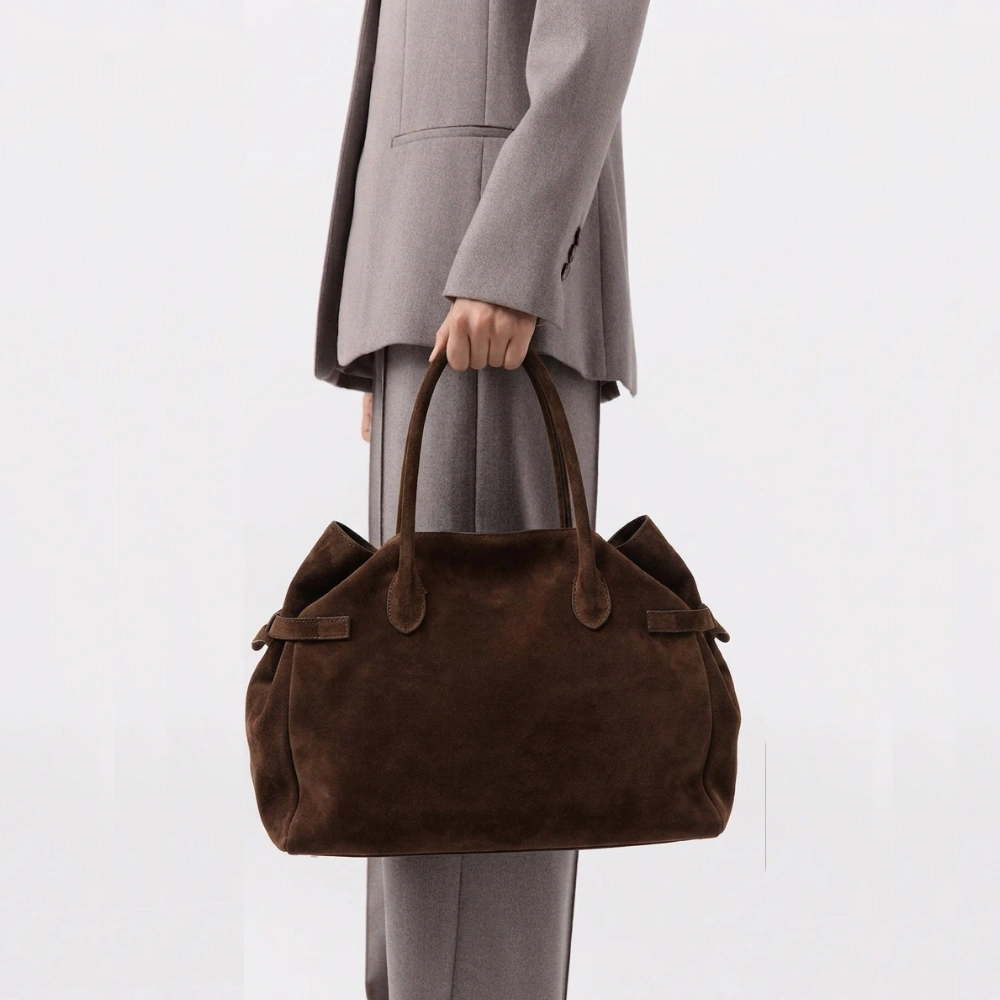 everyday tote bag in brown suede