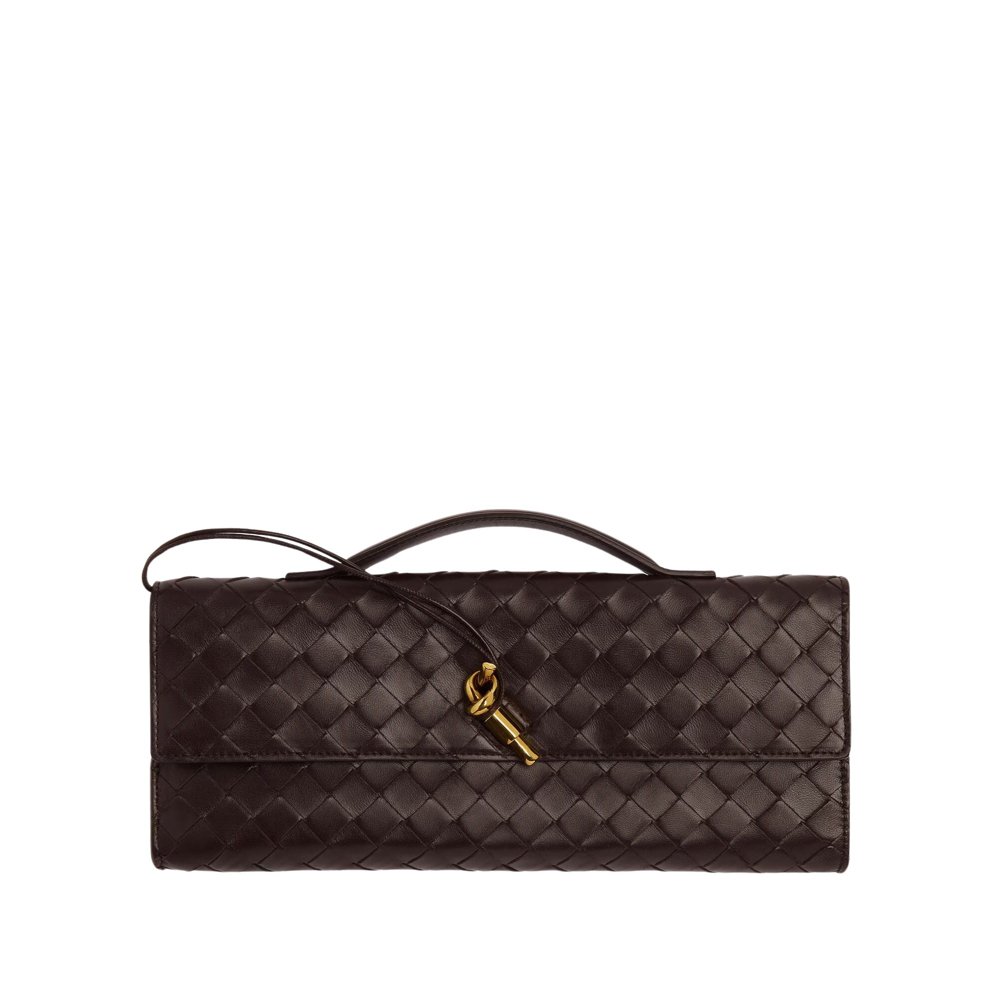 Andiamo Intrecciato Brown Leather Clutch Bag for Women