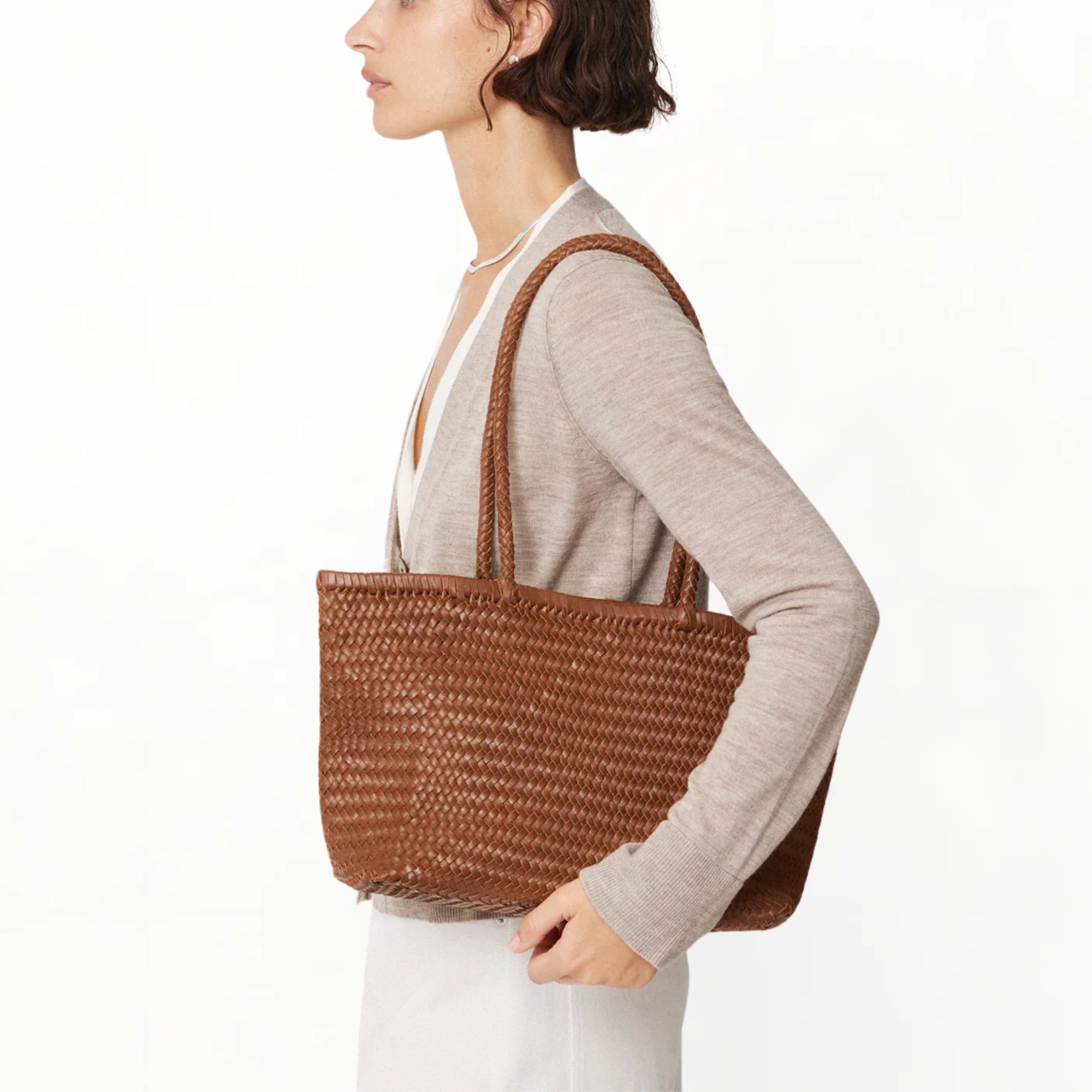 Ladies Woven Leather Mesh Tote Bag