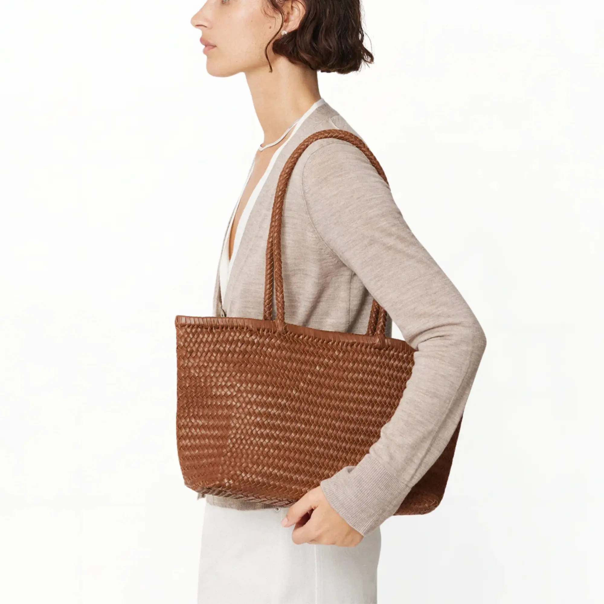 Ladies Woven Leather Mesh Tote Bag