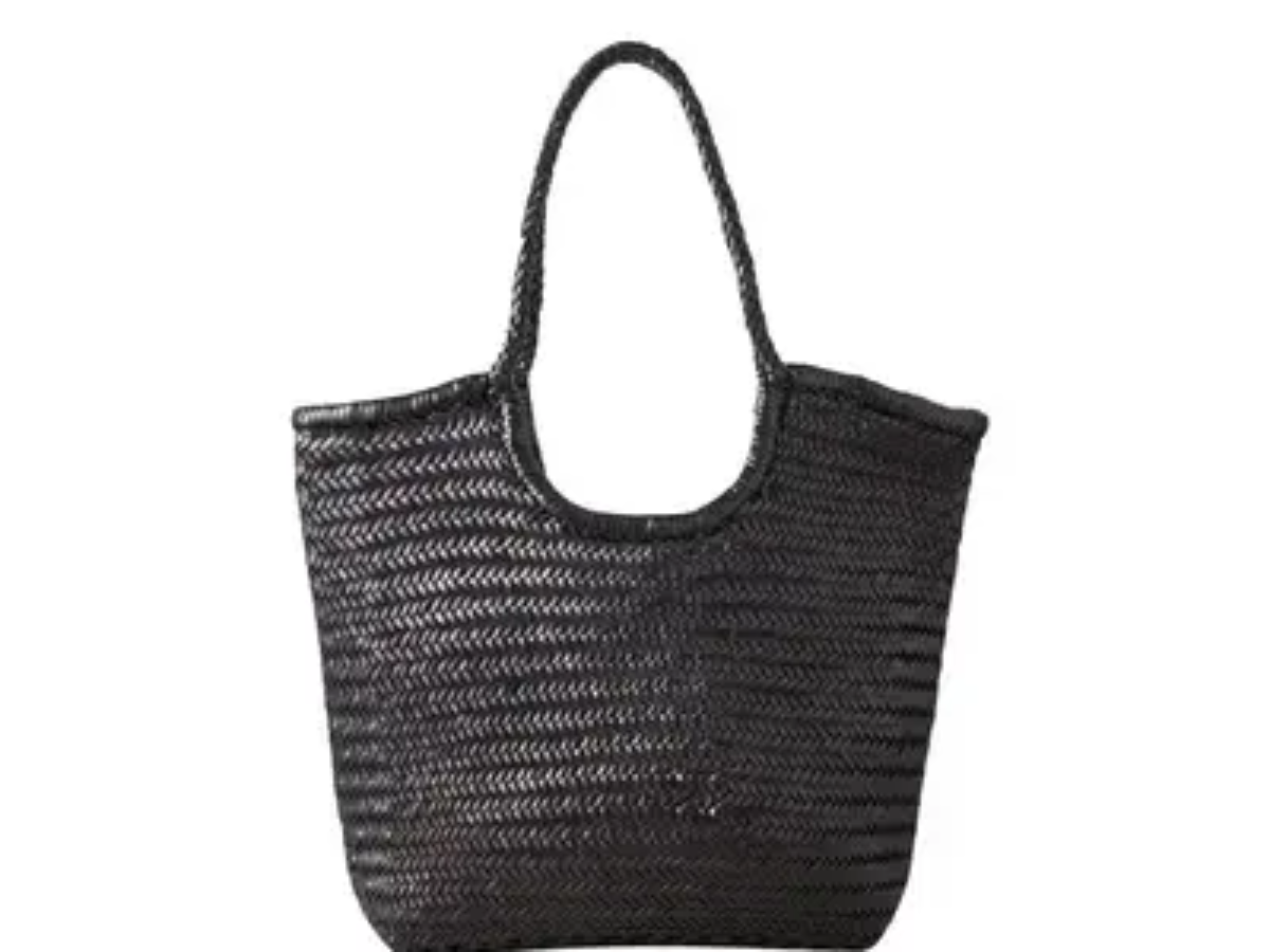 NS Diagonal Triple Jump Black Woven Leather Bag - Levant Leather