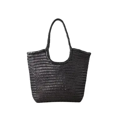 NS Diagonal Triple Jump Black Woven Leather Bag