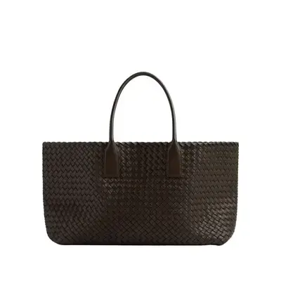 Black Italian Leather Handwoven Tote