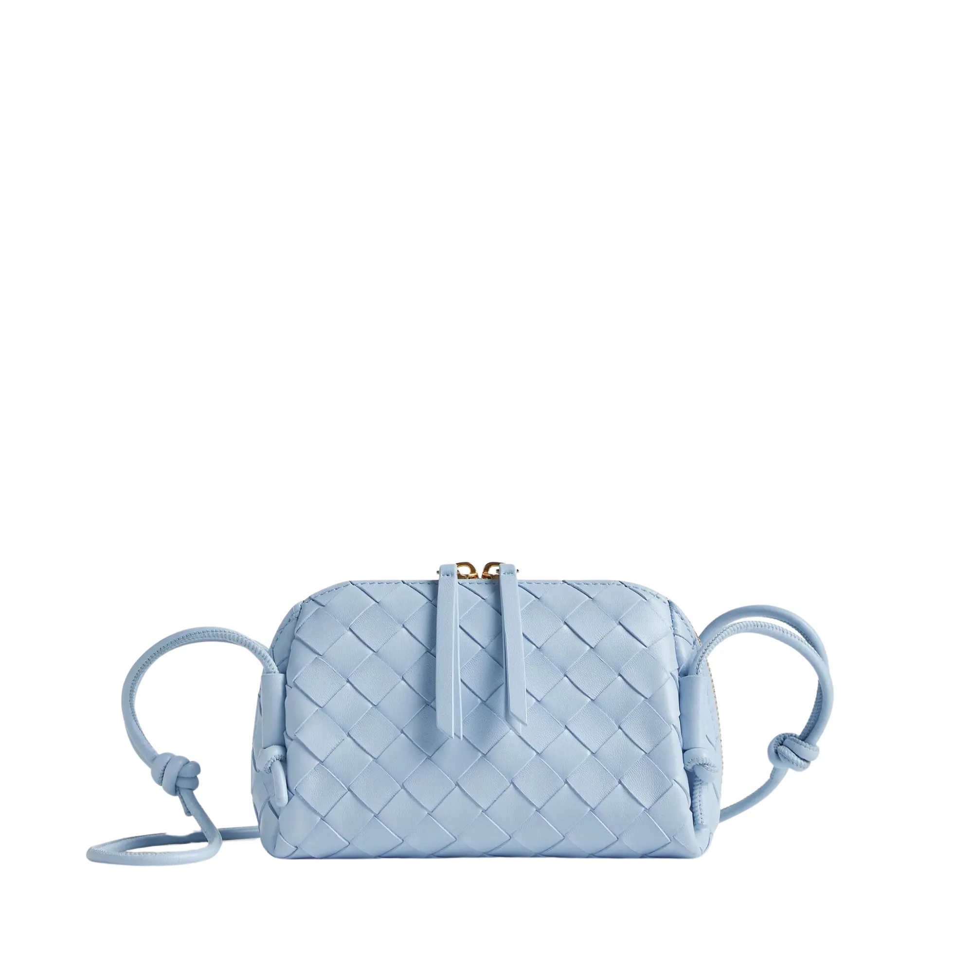 Concert Pouch Intrecciato Leather Crossbody Bag-Blue