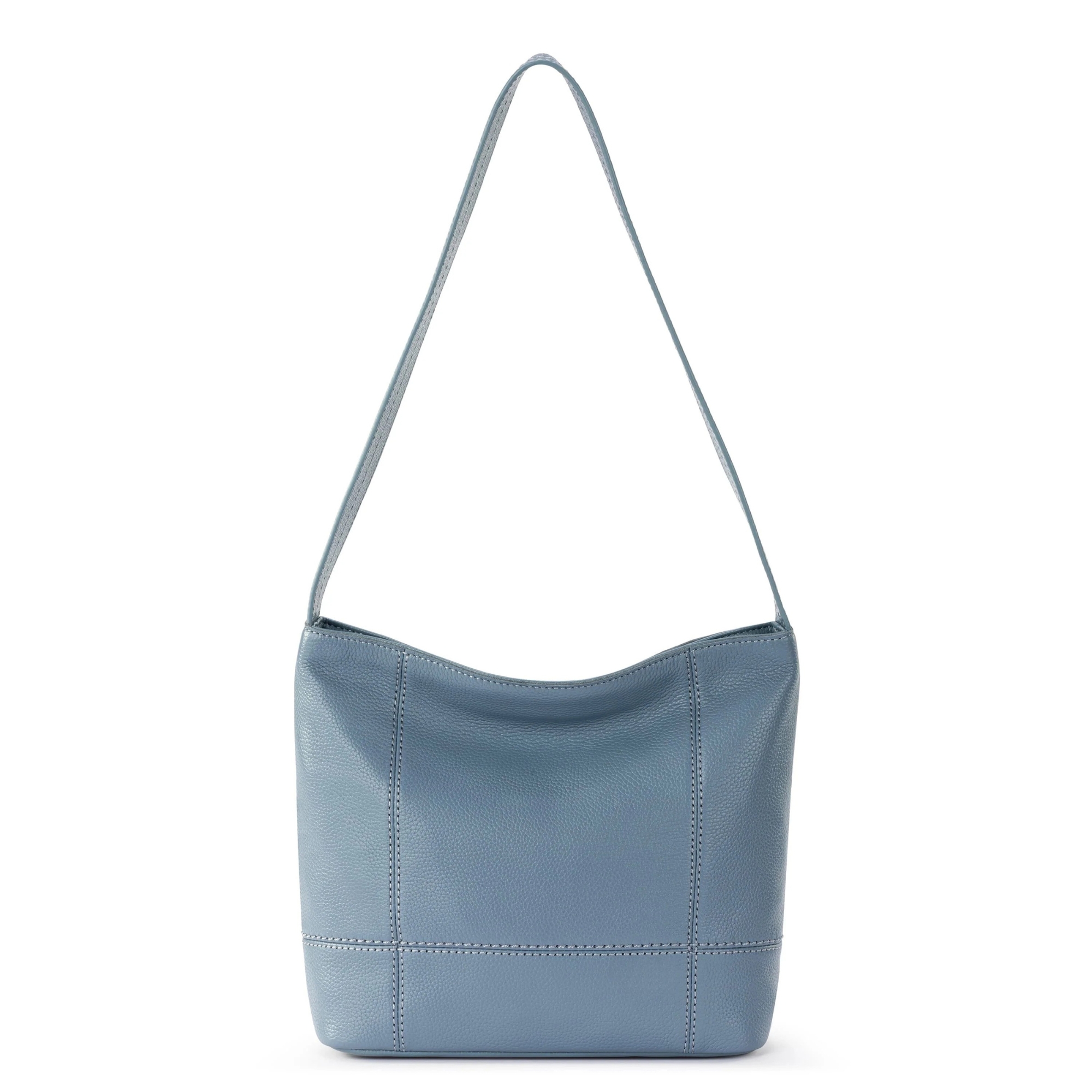De Young Hobo leather shoulder bag in currant blue, crescent shape with single strap and soft pebbled texture