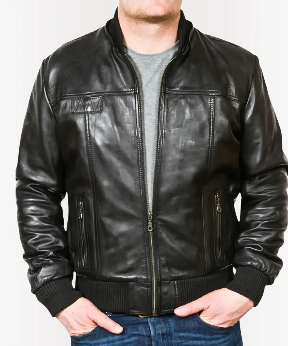 Black-mens-leather-bomber-jacket-with-hood-full-front-view-stylish-streetwear-outerwear-zip-up-closure-urban-fashion-for-fall-and-winter