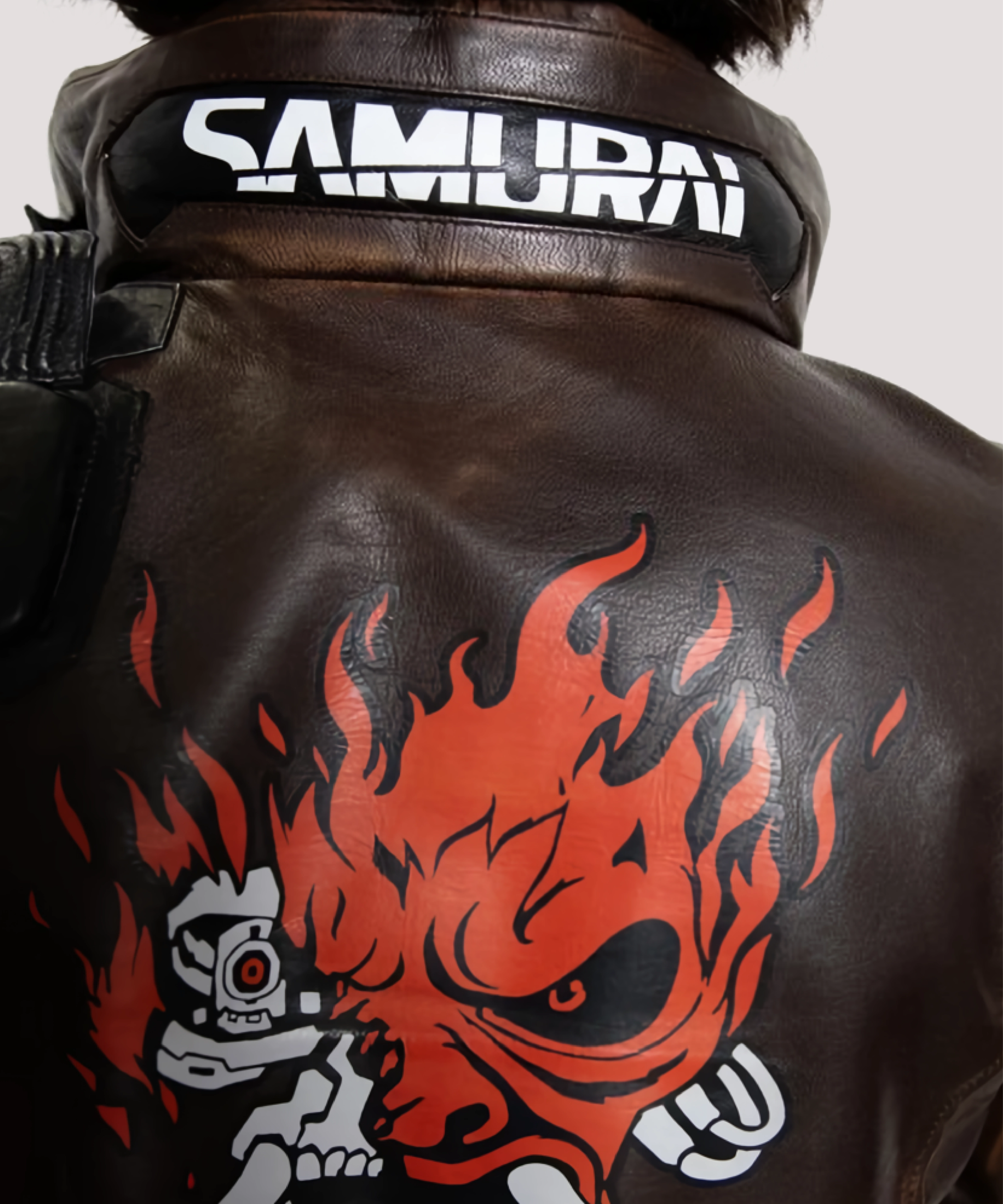 Brown-Cyberpunk-Samurai-Jacket-with-handcrafted-goatskin-leather-bold-samurai-graphics-and-cyberpunk-bomber-design-ideal-for-fans-of-Cyberpunk-2077-style