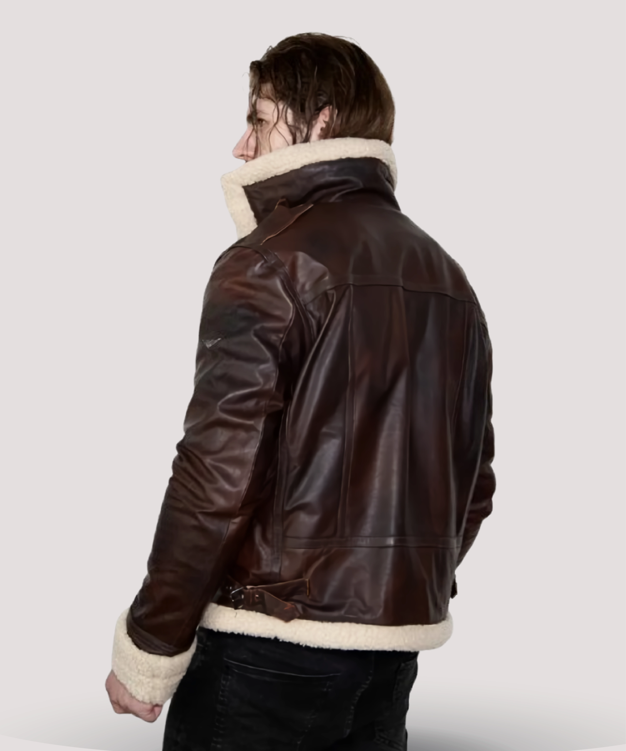 Detailed-image-of-shearling-collar-on-Leon-Kennedy-RE4-jacket-combining-warmth-and-iconic-design-elements-inspired-by-Resident-Evil-4-character