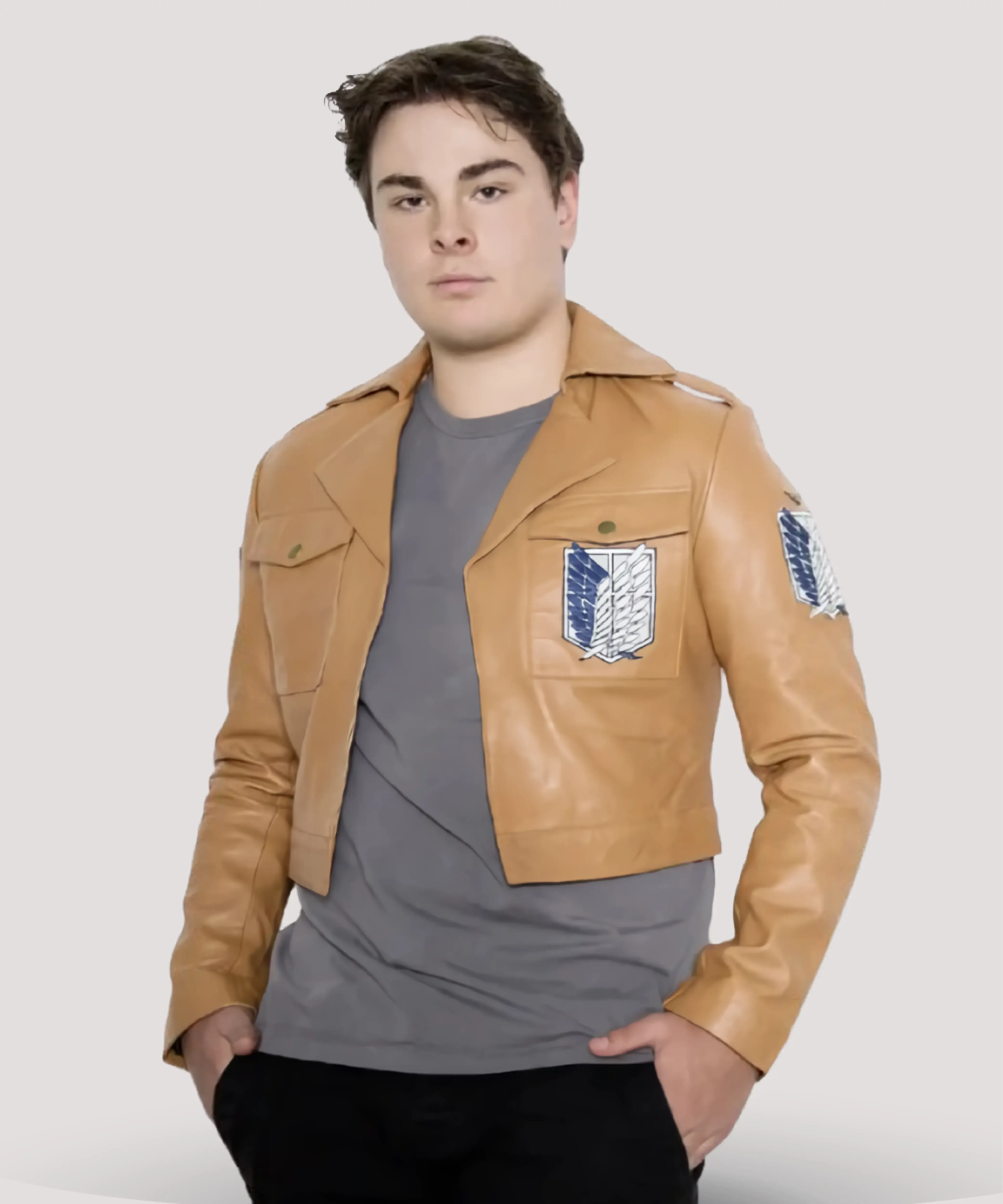 Folded-brown-leather-Attack-on-Titan-Survey-Corps-jacket-laid-flat-to-highlight-its-craftsmanship-Euro-fit-and-authentic-anime-inspired-design