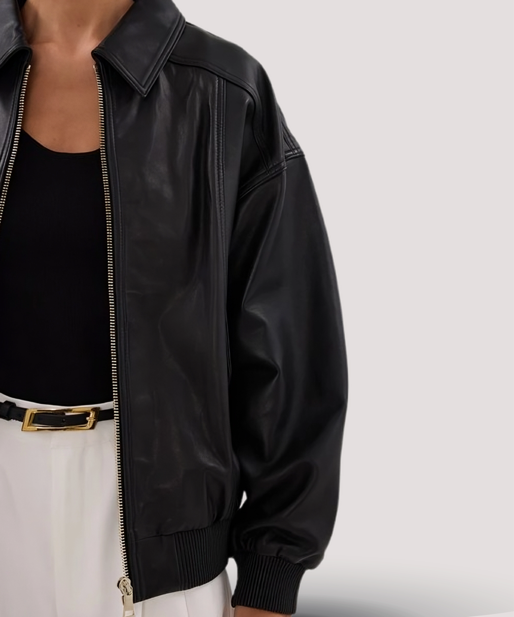 Girl-Black-Oversized-Leather-Bomber-Jacket