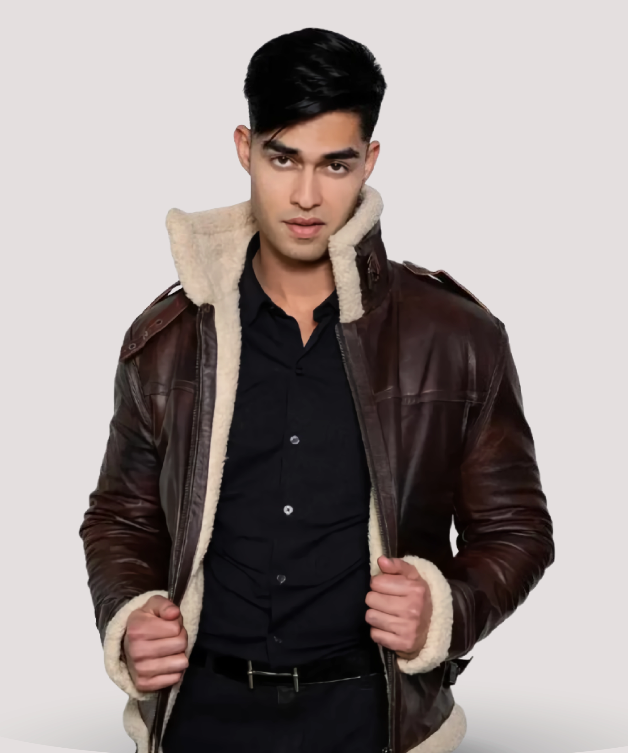 Mens-Leon-Kennedy-leather-jacket-styled-with-casual-outfit-emphasizing-versatile-bomber-jacket-design-and-authentic-Resident-Evil-4-appeal