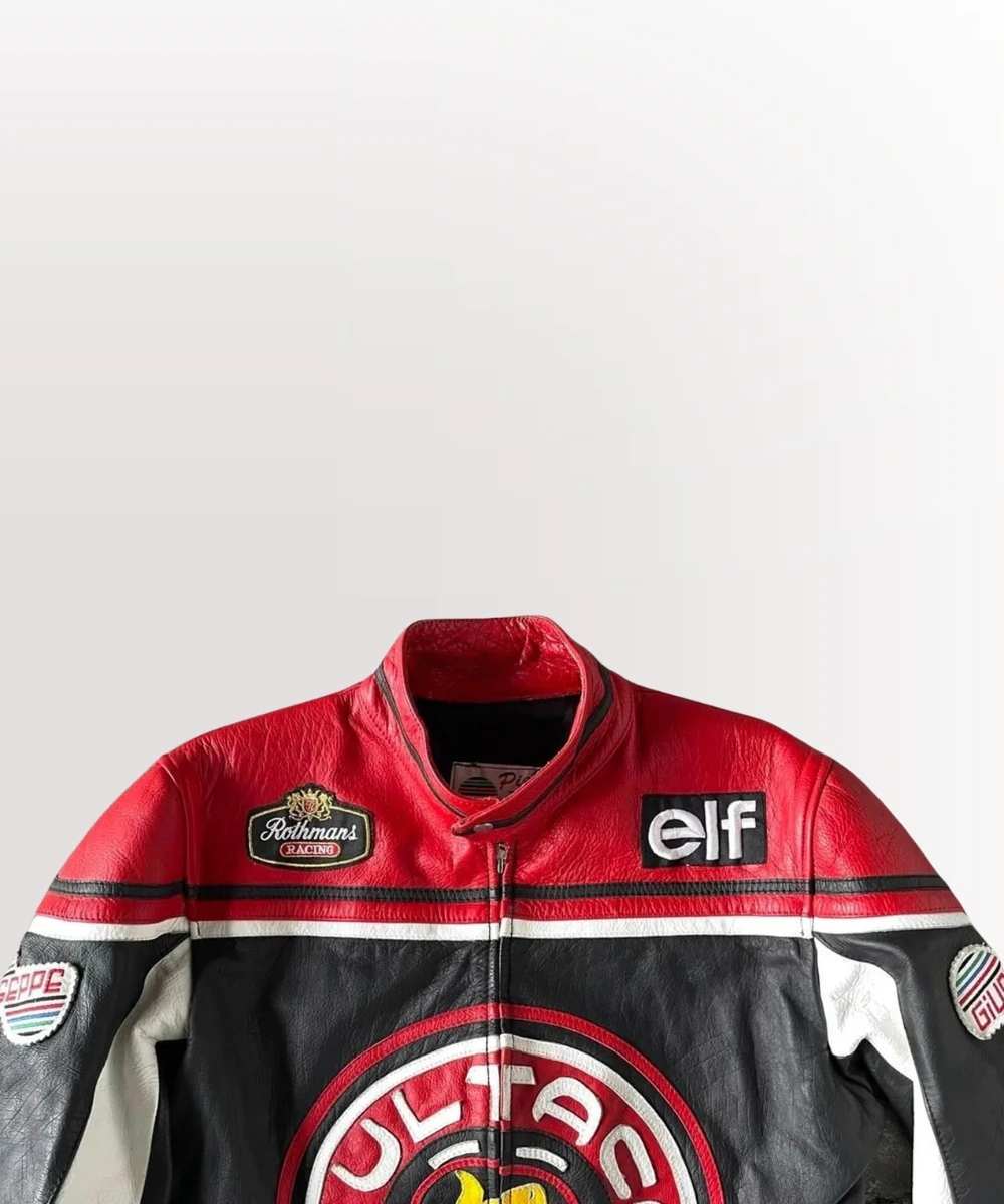 Close-up of Bultaco Cemoto jacket YKK zipper and metal hardware on genuine cowhide leather