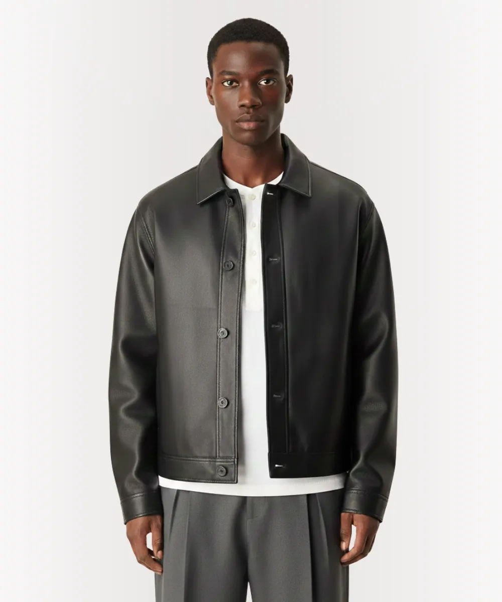 front view leather harrington jacket