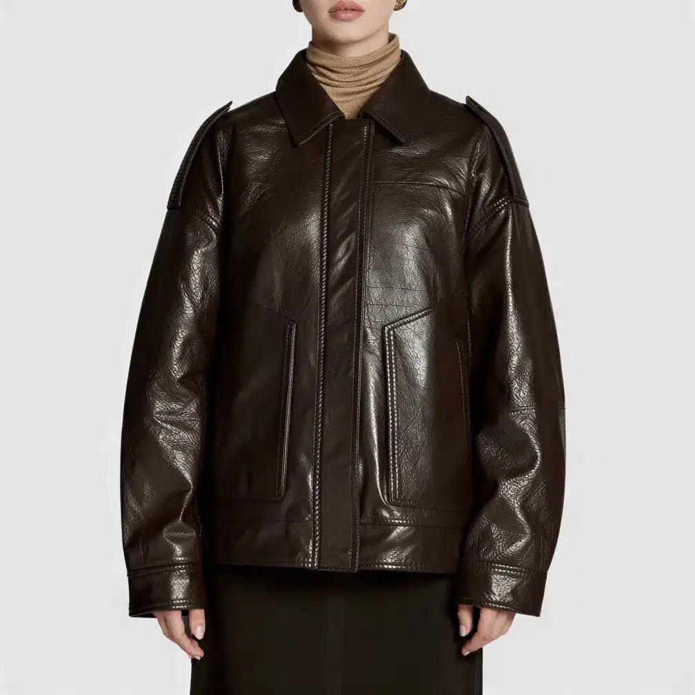 Buy Oversized Leather Jacket For Women's – Bold in Black - Levant