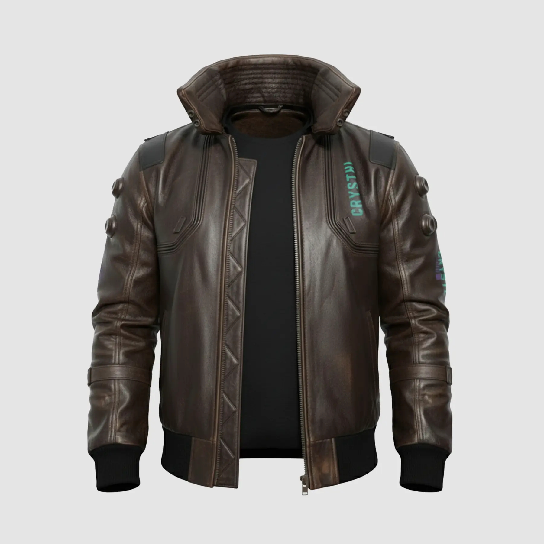 Brown-Cyberpunk-Samurai-Jacket-in-premium-goatskin-leather-featuring-cyberpunk-2077-design-samurai-printed-collar-and-stylish-bomber-fit-for-mens-fashion