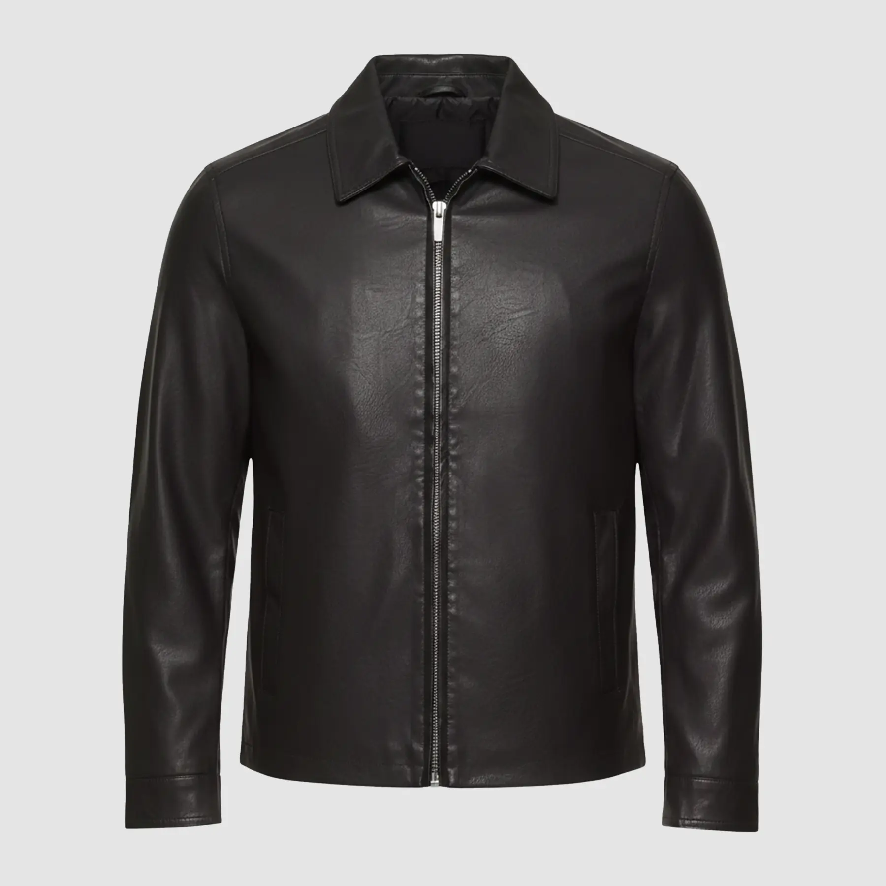 Tony Soprano black leather jacket front view, genuine leather, classic bomber style