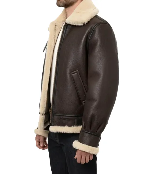 Brown-Mens-B3-Bomber-Jacket-close-up-showing-luxurious-shearling-wool-lining-and-premium-leather-craftsmanship.-Perfect-for-outdoor-winter-styling-LWG-Certified.