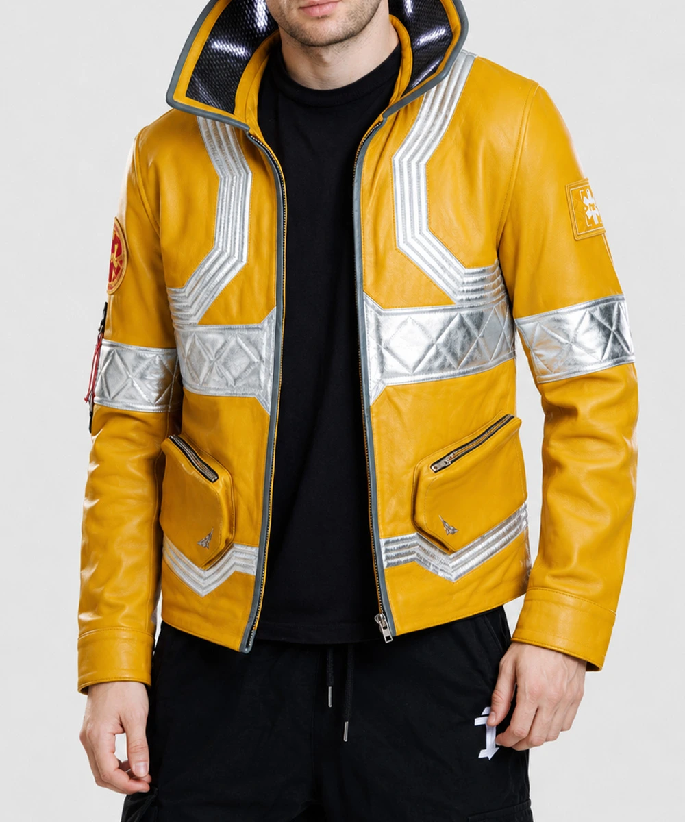 Front view of the David Cyberpunk Jacket made from genuine leather, inspired by David Martinez from Cyberpunk Edgerunners for cosplay and streetwear.