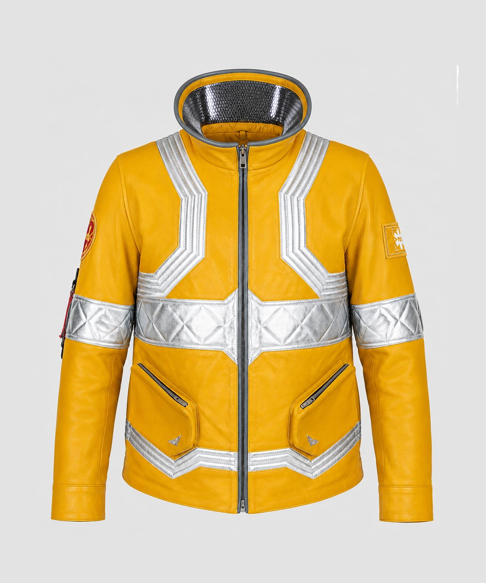 David Martinez Leather Jacket inspired by Cyberpunk Edgerunners featuring the iconic yellow leather design with stand-up collar and premium craftsmanship.