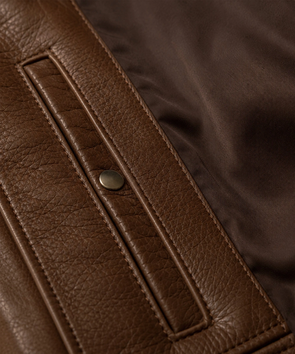 Men's brown cafe racer leather jacket styled for everyday wear and motorcycle riding