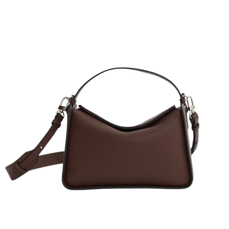 Clementine-Bag-in-Coffee-worn-crossbody-showcasing-curved-shape-and-rich-leather-texture