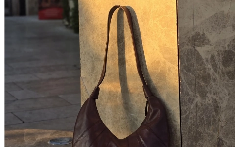 croissant bag in burgundy